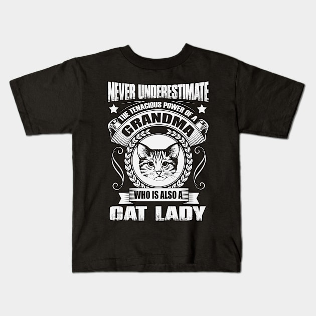 Never Underestimate A Cat Lady Grandma Kids T-Shirt by ryanjaycruz